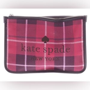 Pre-Loved Stunning & Stylish Kate Spade Pink & Burgundy Plaid Zip Clutch Bag